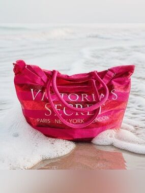 Victoria's Secret Bright Pink Striped Tote Bag